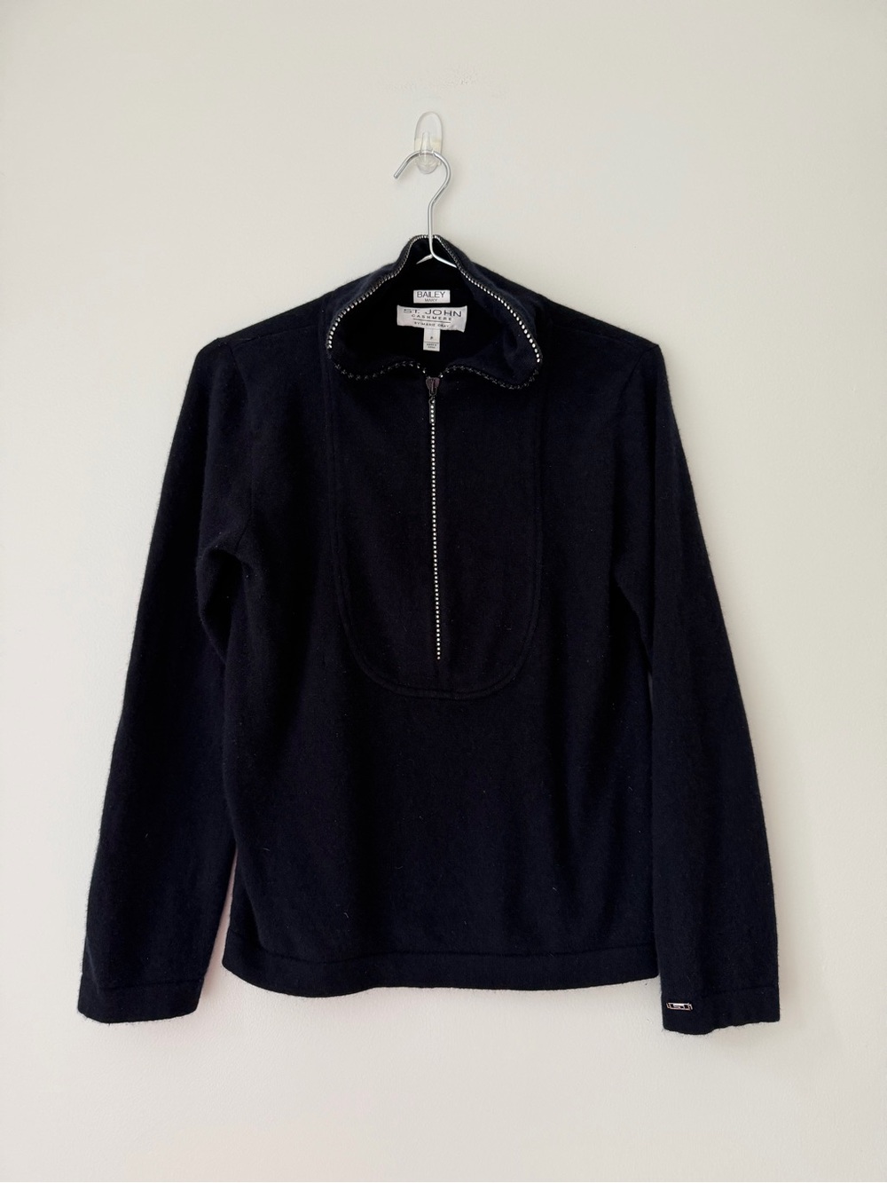 St. John Navy Blue Half Zip Cashmere Sweater Sz P